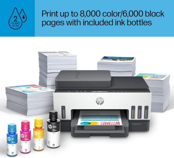 HP Smart -Tank 7301 Wireless All-in-One Cartridge-free Ink Printer, up to 2 years of ink included, mobile print, scan, copy, automatic document feeder (28B70A), Gray