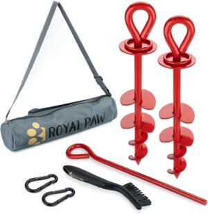 Heavy Duty Dog Tie Out Stake - Ideal for Large Dogs up to 210 lbs, Outdoor Use, Anchor, Gadget | Compatible with Any Dog Tie Out Cable or Yard Leash (R2-Red (2-Pack))