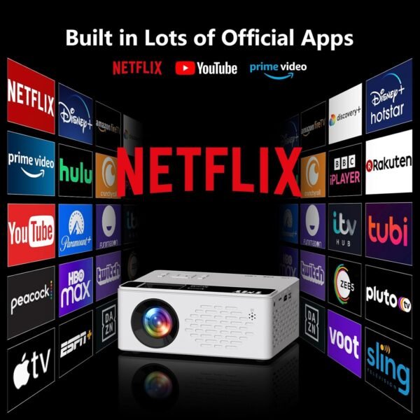 【Netflix-Officially-Licensed】TMY Mini Projector with WiFi and bluetooth, 1080P Full HD Portable Projector, Movie Projector Compatible with TV Stick Smartphone/HDMI/USB, indoor & outdoor use