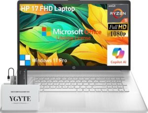 HP 2025 17 Inch Laptop Computer, 17.3 IPS FHD Business Laptop PC, AMD Ryzen 5 6-Core, 64GB RAM 2.5TB Storage (2TB SSD+512GB PSSD), Windows 11 Pro Laptop Copilot AI Lifetime Office, 10-Key Number Pad