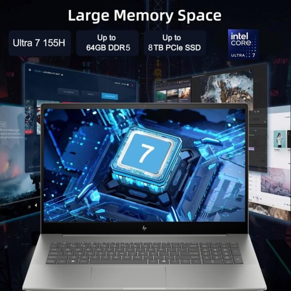 HP Envy Business AI Laptop, 17.3" FHD Touchscreen, Intel Core Ultra 7 155H, 64GB DDR5 RAM, 2TB SSD, Numeric Keypad, HDMI, Webcam, Backlit Keyboard, Wi-Fi 7, Windows 11 Pro, Grey