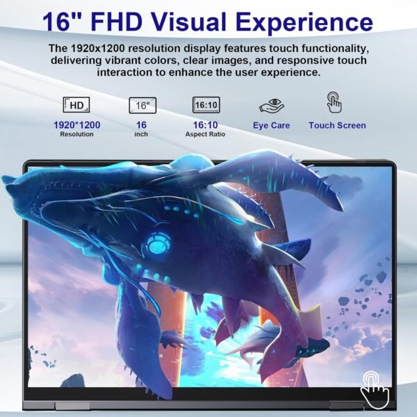 jumper 2 in 1 Laptop, 16 inch Convertible Laptop Computer with IPS FHD 360 Degree Touchscreen, 1152GB Storage, 32GB RAM, Fingerprint Reader, Backlit Keyboard, Celeron N5095, 53.2WH
