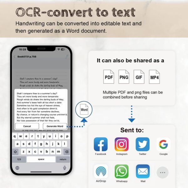 3in1 Digital Smart Pen, Smartpen Writing Set-Smart pens for Note Taking, Real-time Digital Synchronization Compatible for iOS and Android Smartphone, Smart Pen and Notebook and Writing pad