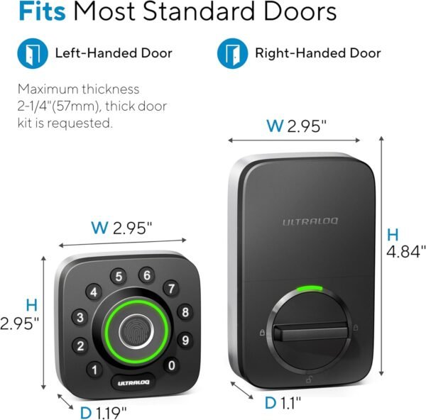 ULTRALOQ U-Bolt Pro WiFi Smart Lock with Door Sensor, 8-in-1 Keyless Entry Door Lock with Fingerprint ID, App Remote Control, Built-in WiFi Keypad Deadbolt, Auto Unlock, IP65 Waterproof, Easy Install