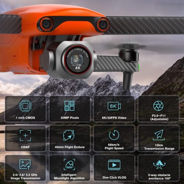 Autel Robotics EVO Lite Plus Premium Bundle, 1'' CMOS Drone with 6K HDR Camera, 40 Minutes, 3 Axis Gimbal UAV 3-Way Obstacle Avoidance, 7.4 Miles Transmission, Lite+ Fly More Combo (Orange)