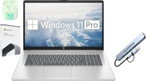 HP 17.3" FHD Business Laptop, 32GB RAM 1.5TB Storage (1TB SSD+512GB Docking Station Set), 6-Cores AMD Ryzen 5, Windows 11 Pro with Microsoft Office Home & Business Included, PLUSERA Earphones, Silver