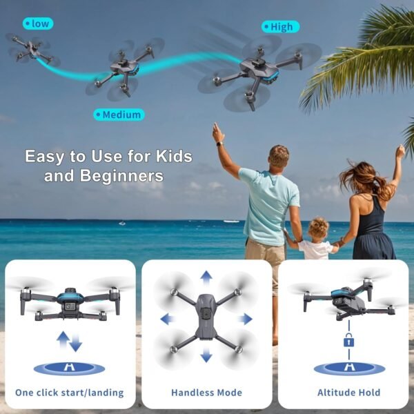 Remote Control FPV Drone with 1080P Camera for Kids and Adults Beginners, Foldable Quadcopter with Carrying Case, Adjustable Len, Gestures Selfie, Brushless Motor, Altitude Hold, 3D Flips, Voice Control, One Key Take Off/ Land, Waypoint Fly, Optical Flow Positioning, RC Toys Gifts for Boys Girls