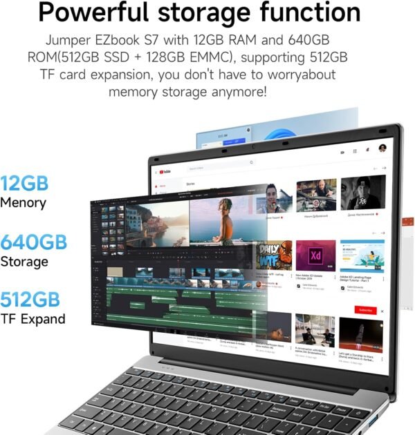 jumper Laptop, 12GB RAM 640GB Storage, 5305U Processor, Office 365-1 Year, 15.6 Inch Computer, FHD IPS Screen, 38Wh Battery, 2 Stereo Speakers, USB3.0 * 2, Type-C, WiFi-5.