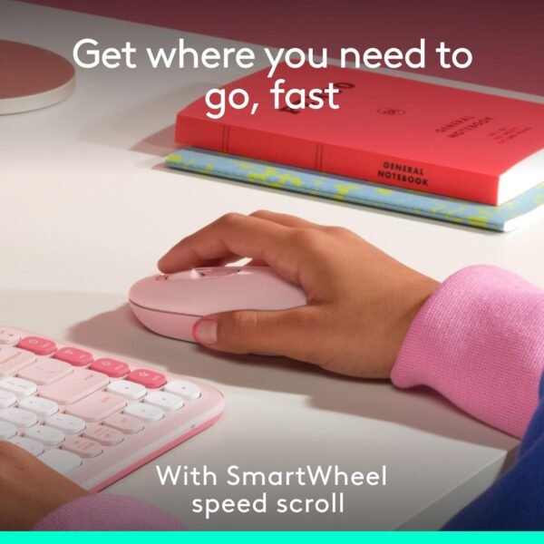 Logitech POP Mouse, Compact and Portable Wireless Bluetooth Mouse with Programmable Buttons and Quiet Clicks, Easy-Switch Between up to 3 Devices, Laptop, Tablet, PC - Rose