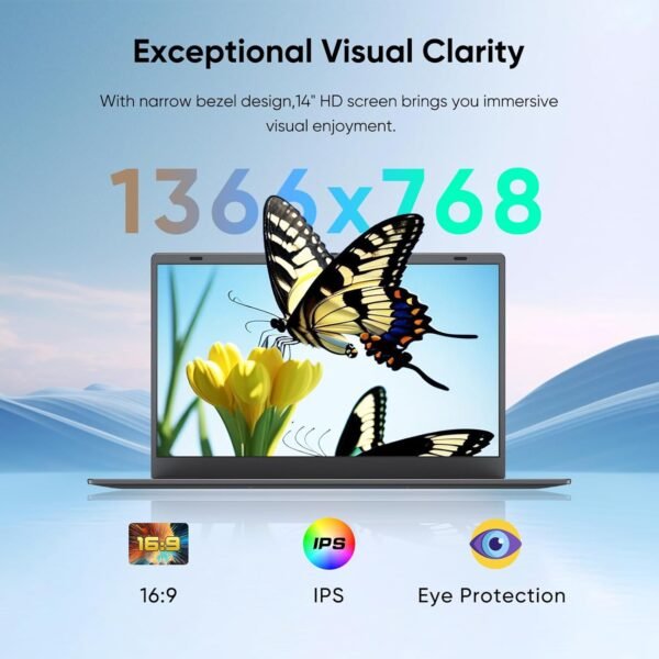 14.1" Windows 11 Pro Laptop Computer 8GB RAM 128GB SSD, Intel Celeron N5095(4C4T, up to 2.9Ghz) IPS Display, HDMI, Dual Band WiFi, BT5.0 Light and Thin Notebook PC for Work, School Student