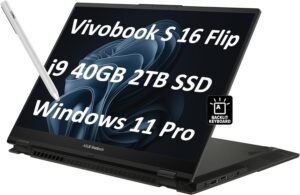 ASUS Vivobook S 16 Flip 2-in-1 Laptop (16" FHD+ Touchscreen, Intel 14-Core i9-13900H, 40GB RAM, 2TB SSD, IST Stylus) for Creator, Photographer, Designer, Backlit KB, Win 11 Pro w/AI Copilot, Black