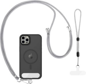 CACOE Phone Lanyard 2 Pcs-1 Pcs Adjustable Neck Strap,1 Pcs Wrist Strap,2 Pcs Pads,Universal Crossbody Multifuctional Cell Phone Lanyards Compatible with Most Smartphones(Gray)