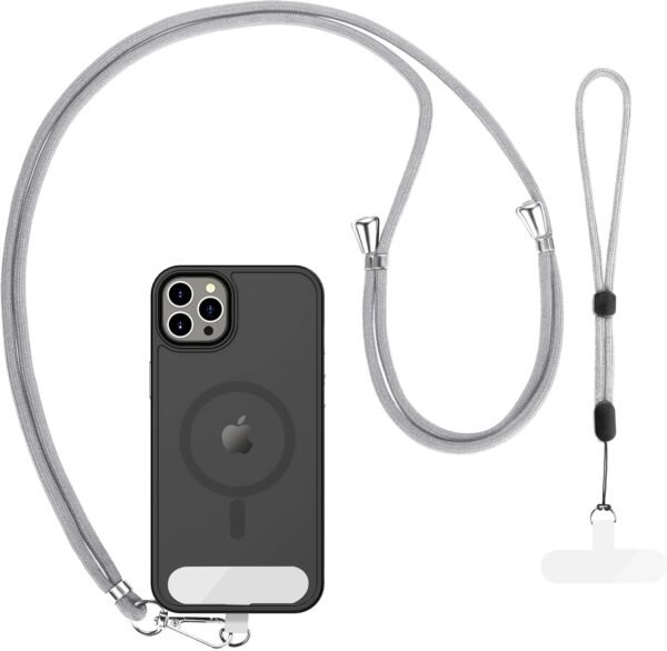 CACOE Phone Lanyard 2 Pcs-1 Pcs Adjustable Neck Strap,1 Pcs Wrist Strap,2 Pcs Pads,Universal Crossbody Multifuctional Cell Phone Lanyards Compatible with Most Smartphones(Gray)