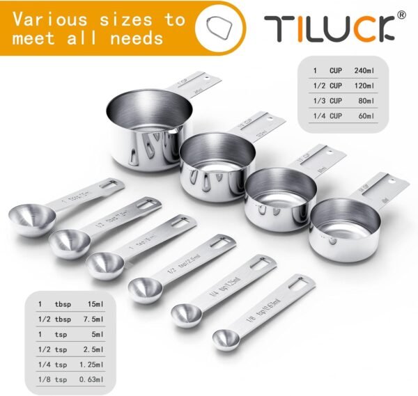 TILUCK Stainless Steel Measuring Cups & Spoons Set, Cups and Spoons,Kitchen Gadgets for Cooking & Baking (Medium)