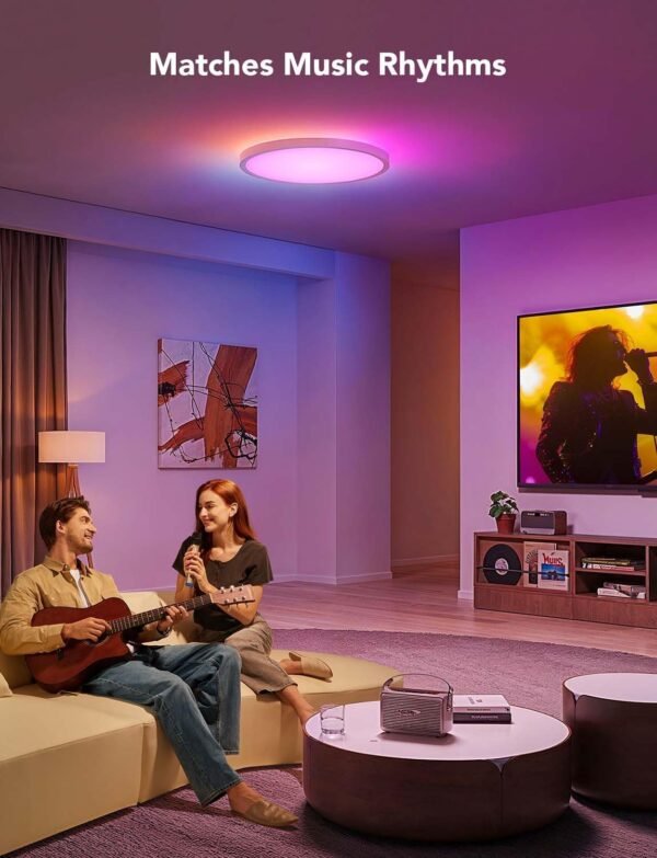 Govee Smart Ceiling Light, RGBIC LED Ceiling Light Fixture, 2400LM Flush Mount Light Fixture, DIY Colors, Works with Alexa, 2200K-6500K Ceiling Lights for Bedroom, Living Room, 12 Inch, 1 Pack