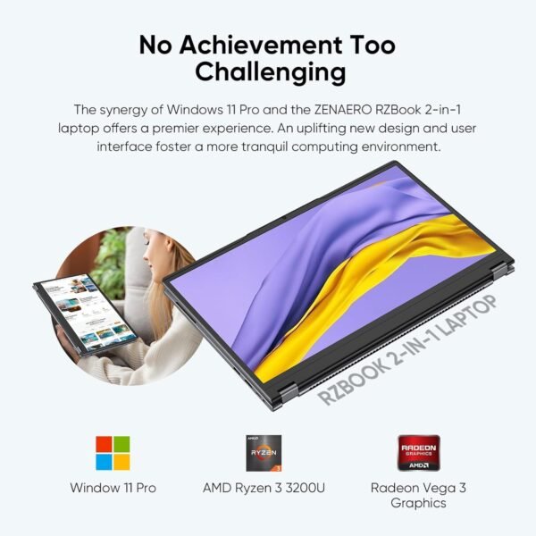 15.6" 2-in-1 Laptop | 16GB DDR4 RAM 512GB Storage | AMD Ryzen 3 3200U (up to 3.5GHz) | AMD Radeon Vega 3 | FHD Touchscreen | Windows 11 Pro | Wi-Fi 5 | BT5.1 | RJ45 | Backlit Keyboard, Gray