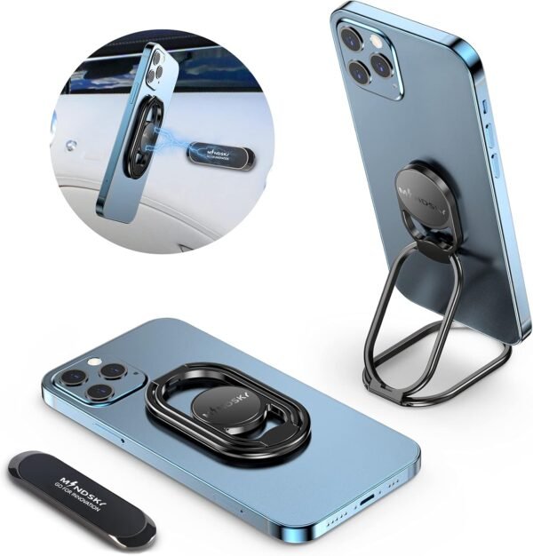 Phone Ring Holder-with Car Magnetic Phone Mount Metal Phone Ring Phone Ring Holder-with Car Magnetic Phone Mount Metal Phone Ring Finger Kickstand Black Cell Phone Grip Compatible with iPhone iPad Smartphones Tablets