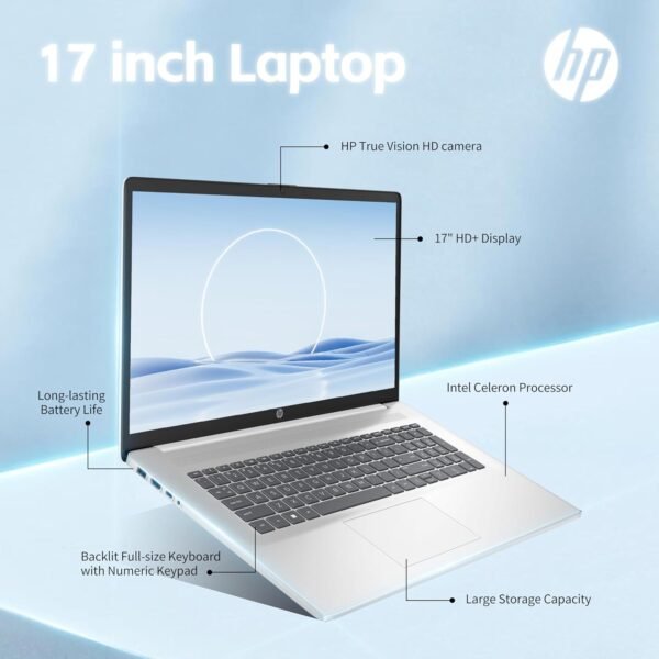 HP 17" Laptop, Intel Celeron N4120 Processor, 16GB RAM, 1TB SSD, Backlit Keyboard, Intel UHD Graphics 600, Windows 11 Home, Webcam, Wi-Fi, Bluetooth, Alpacatec Accessories, Diamond White(Renewed)