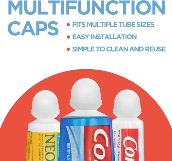 Toothpaste Caps SqueezMe by Chrome Cherry, Self-Closing Silicone Caps, Mess-Free Toothpaste Dispenser Squeezer Lids for Kids, Adults, Bathroom Accessories for Tooth and Gum Health (Clear 3-Pack)
