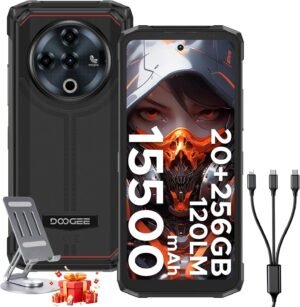 DOOGEE Fire 6 Power(2025) Rugged Smartphone,15500mAh/33W Fast,120LM Flashlight Rugged Phone, 256GB/TF 2TB,50MP,Android 14 Unlocked Phone with 3-in-1 Reverse Charging,6.56" HD+90Hz Phones,NFC/OTG