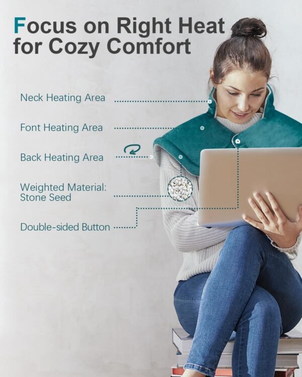 Heating Pad for Neck and Shoulder Pain Relief, Gifts for Women Her Mom Men Him Dad, Weighted Heated Wrap for Back, 6 Heat Settings 2 Hours Auto Shut Off, Anniversary Birthday Gifts, 17x23inch, Blue