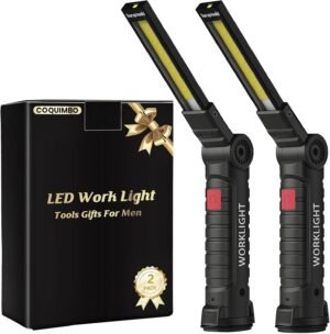 Coquimbo Tool Gifts for Men Him Dad Husband, Rechargeable LED Work Light Grill Light with Magnetic Base, 360° Rotate 5 Modes Mechanic Light for Car Repair Fathers Day Birthday Gifts (2 Pack Black)