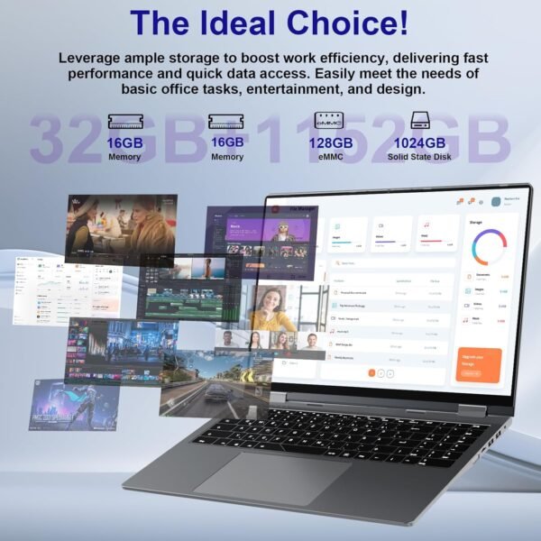jumper 2 in 1 Laptop, 16 inch Convertible Laptop Computer with IPS FHD 360 Degree Touchscreen, 1152GB Storage, 32GB RAM, Fingerprint Reader, Backlit Keyboard, Celeron N5095, 53.2WH