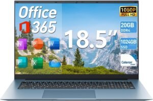 Laptop, 18.5 Inch Laptops with 20GB RAM 128GB EMMC+1024GB SSD Notebook, Celeron N5095 Quad-Core, 1 Year Office 365, 180° Rotation, 8000mAh, WiFi 6, Type-C, HDMI, USB3.2 * 3, BT5.2