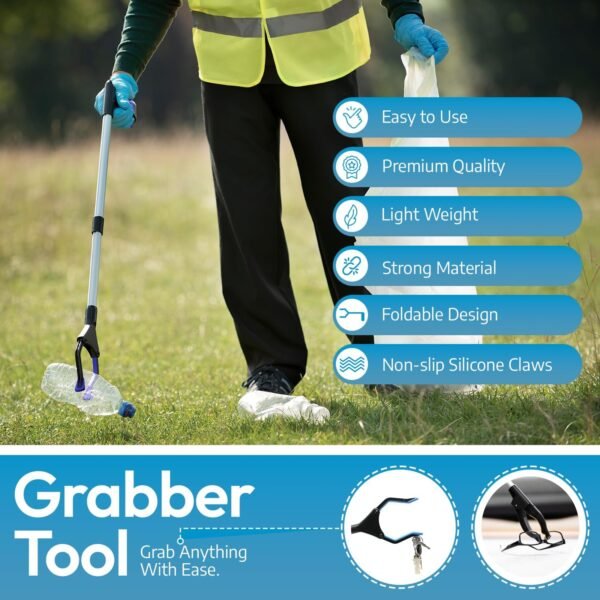 2024 Upgrade PowerGrip T9, Grabber Reacher Tool, Wide Jaw, Foldable, Steel Cable, with 96 Grip Points for Firm Grip, 32" with Magnet (Black, 32 Inch)