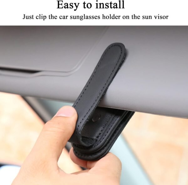 KIWEN 2 Packs Sunglasses Holders for Car Visor, Magnetic Leather Glasses Eyeglass Clip for Car, Ticket Card Clip Sunglasses Mount, Car Visor Accessories Gadgets (2, Black)