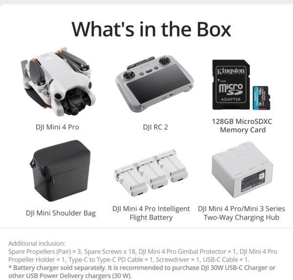 71mTrz5uRL._AC_SL1500_.jpg DJI Mini 4 Pro Fly More Combo (DJI RC 2) Drone with 128GB Memory Card- Lightweight and Foldable Mini Camera Drone with 4K HDR Video, True Vertical Shooting, and Intelligent Features (2 Items)