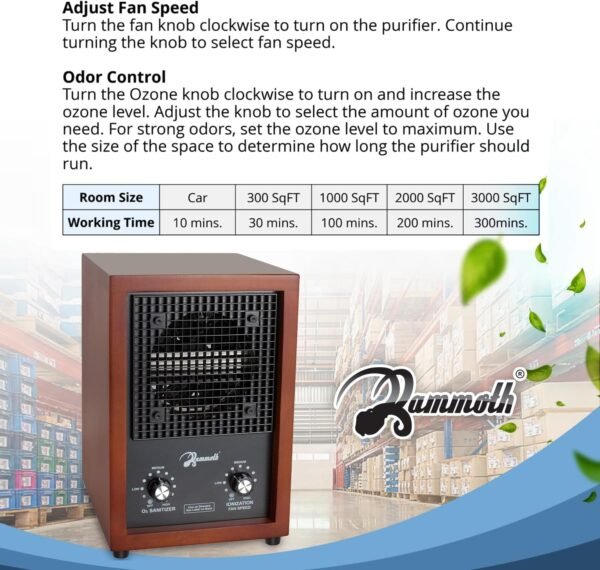 Mammoth Ion and Ozone Generator 3000 mg/hour, Adjustable up to 3,500 SqFt Ionizer & Deodorizer Ozone Odor Eliminator- Ozone Machine Wooden Design Ideal for Dust, Pollen, Pets & Smoke Smell