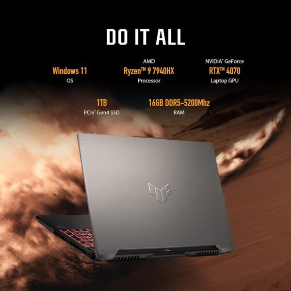 ASUS TUF Gaming A16 (2024) Gaming Laptop, 16” QHD+ 165Hz 16:10 Display, AMD Ryzen™ 9 7940HX, NVIDIA® GeForce RTX™ 4070, 16GB DDR5, 1TB PCIe Gen4 SSD, Wi-Fi 6, Windows 11, FA607PI-AS94