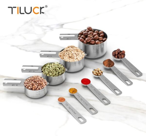 TILUCK Stainless Steel Measuring Cups & Spoons Set, Cups and Spoons,Kitchen Gadgets for Cooking & Baking (Medium)