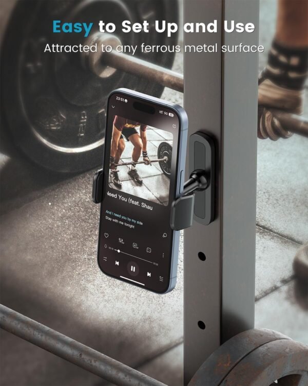 APPS2Car [2 Pack] Gym Magnetic Phone Holder, 360 Adjustable, Compatible with 4.7-6.5" Smartphones, Alloy Base and Joint, Black