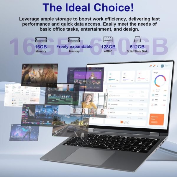 jumper 2 in 1 Laptop, 16 inch Convertible Laptop Computer with IPS FHD 360 Degree Touchscreen, 640GB Storage, 16GB RAM, Fingerprint Reader, Backlit Keyboard, Celeron N5095, 53.2WH