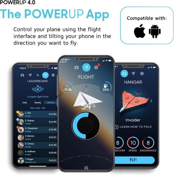 71oNAjV3svL._AC_SL1500_.jpg POWERUP 4.0 The Next-Generation Smartphone Controlled Paper Airplane Kit, RC Controlled. Easy to Fly with Autopilot & Gyro Stabilizer. for Hobbyists, Pilots, Tinkerers.