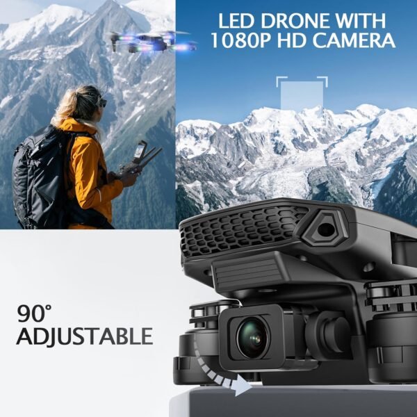 BEZGAR Mini Drone with Camera for KIds - 1080P HD FPV RC Quadcopter with 90° Adjustable Lens, Coloeful LED Lights, Gestures Selfie, One Key Start, 360° Flips,Toys Gifts RC Drone for Boys Girls Black