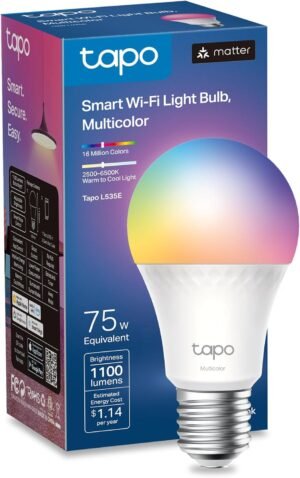 Tapo TP-Link Smart Light Bulbs, 1100 Lumens High Brightness(75W Equivalent), Matter-Certified, 16M Colors RGBW LED Bulb, Dimmable, CRI>90, Voice Control w/Siri, Alexa & Google Home, A19 E26 L535E