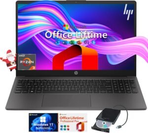 HP 255-G10 Business Laptop Computer - w/Microsoft Office Lifetime & Free CD/DVD Drive - 15.6" Full HD - Ryzen 3 7330U (Beat Intel i5-1135G7) - Wi-Fi 6 -Win 11 Pro w/Laptop Bundle (64GB RAM | 2TB SSD)
