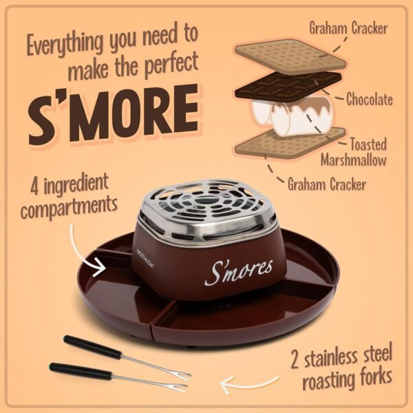 71qQOrHgenL._AC_SL1500_.jpg Nostalgia Tabletop Indoor Electric S'mores Maker - Smores Kit With Marshmallow Roasting Sticks and 4 Trays for Graham Crackers, Chocolate, and Marshmallows - Movie Night Supplies - Brown