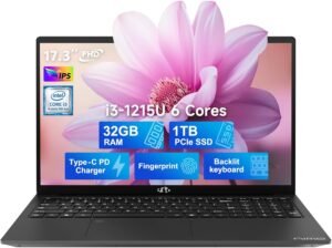 NIMO 17.3 FHD-Laptop，IPS Business Computer, 32GB RAM 1TB SSD 6 cores 12th Intel i3-1215U(up to 3.4 GHz) 65W Type C Laptop-Computer with Backlit Keyboard Fingerprint WiFi6 Win 11