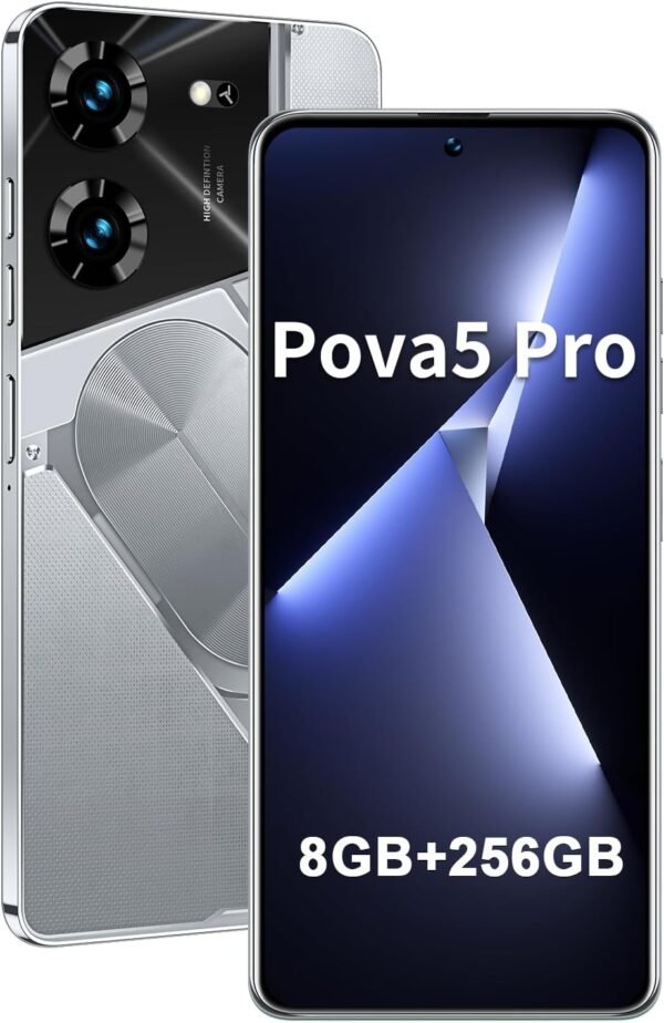 Unlocked Cell Phone Pova5 Pro Smartphone 8GB+256GB Android Phone 24MP+50MP Camera 6800mAh Battery 6.82-inch HD Screen Mobile Phone 5G Dual SIM (White)