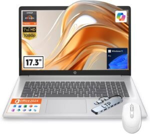 HP 2025 17 inch Laptop Business, 17.3" IPS FHD Display, AMD Ryzen 5 (Beats i7-1165G7), Ms Office 2024, Win 11 Pro, AI Coplit, w/Accessory, Numeric Keypad, WiFi 6 (64GB RAM +2TB SSD)