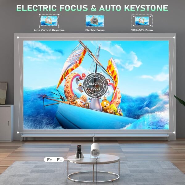[Electric Focus&Android OS] Mini Projector with WiFi and Bluetooth, XuanPad 4K 1080P Support Portable Projector, 210°Rotatable Stand, Built-in 8000+APPS, Dust Removal and Heat Dissipation Design