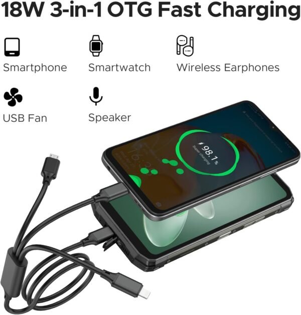 DOOGEE Fire 6 Power(2025) Rugged Smartphone,15500mAh/33W Fast,120LM Flashlight Rugged Phone, 256GB/TF 2TB,50MP,Android 14 Unlocked Phone with 3-in-1 Reverse Charging,6.56" HD+90Hz Phones,NFC/OTG