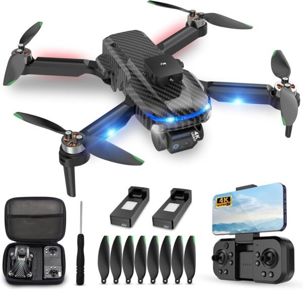 4K Drones with Camera for Kids,Drones for Adults with Emergency Stop, Headless Mode, 360° Flips, Carrying Case & 2 Batteries,Wireless RC Toys for Boys Girls