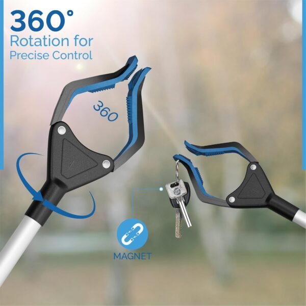 2024 Upgrade PowerGrip T9, Grabber Reacher Tool, Wide Jaw, Foldable, Steel Cable, with 96 Grip Points for Firm Grip, 32" with Magnet (Black, 32 Inch)