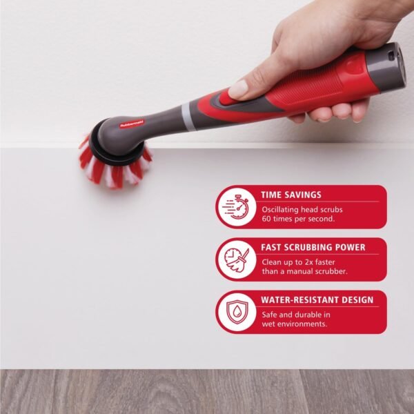 Rubbermaid Reveal Power Scrubber 18-Piece Kit, Cordless Electric Battery Powered Scrub Brush, Water Resistant, for Home/Kitchen/Bathroom/Grout/Tile/Shower/Tub