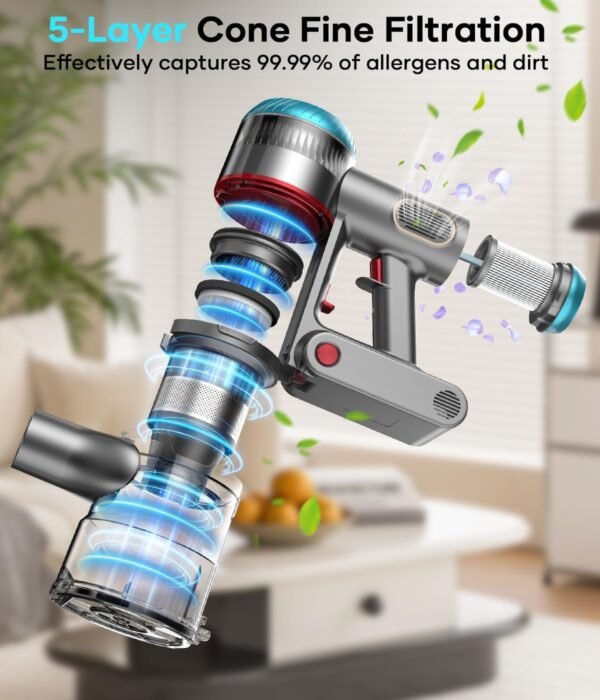 Cordless Vacuum Cleaner, 550W 45KPA 60 Mins Runtime Vacuum Cleaners for Home with Smart Display, Stick Vacuum with Charging Dock Station Removable Battery, Handheld Vacuum for Pet Hair/Carpet/Floor